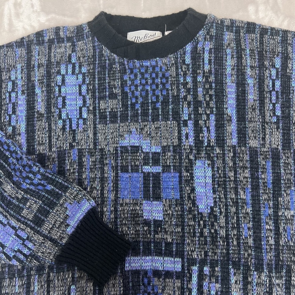 Vintage Sweater Adult XL Abstract Wool Blend Grunge 90s Grandpa Cozy Retro Indie